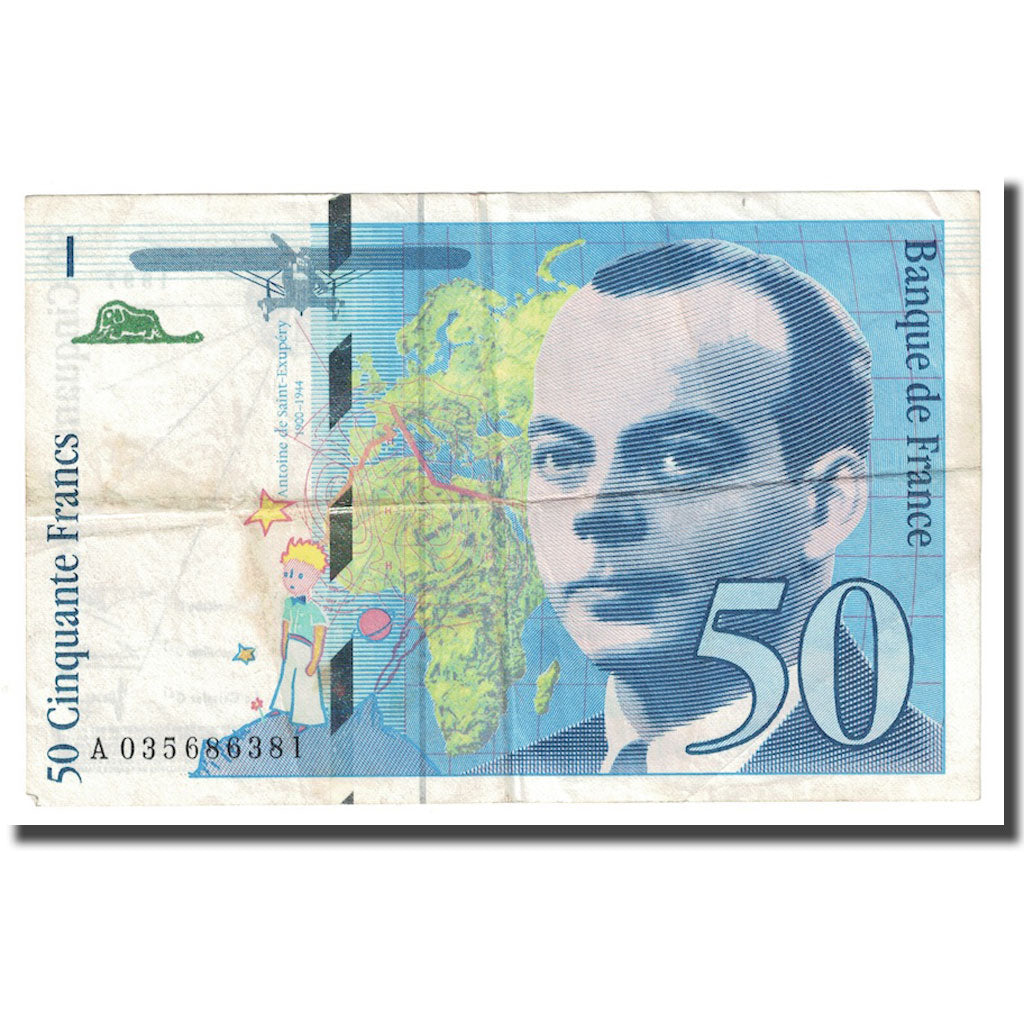 France, 50 Francs, St Exupéry, 1997, B+, Fayette:73.4, KM:157Ad