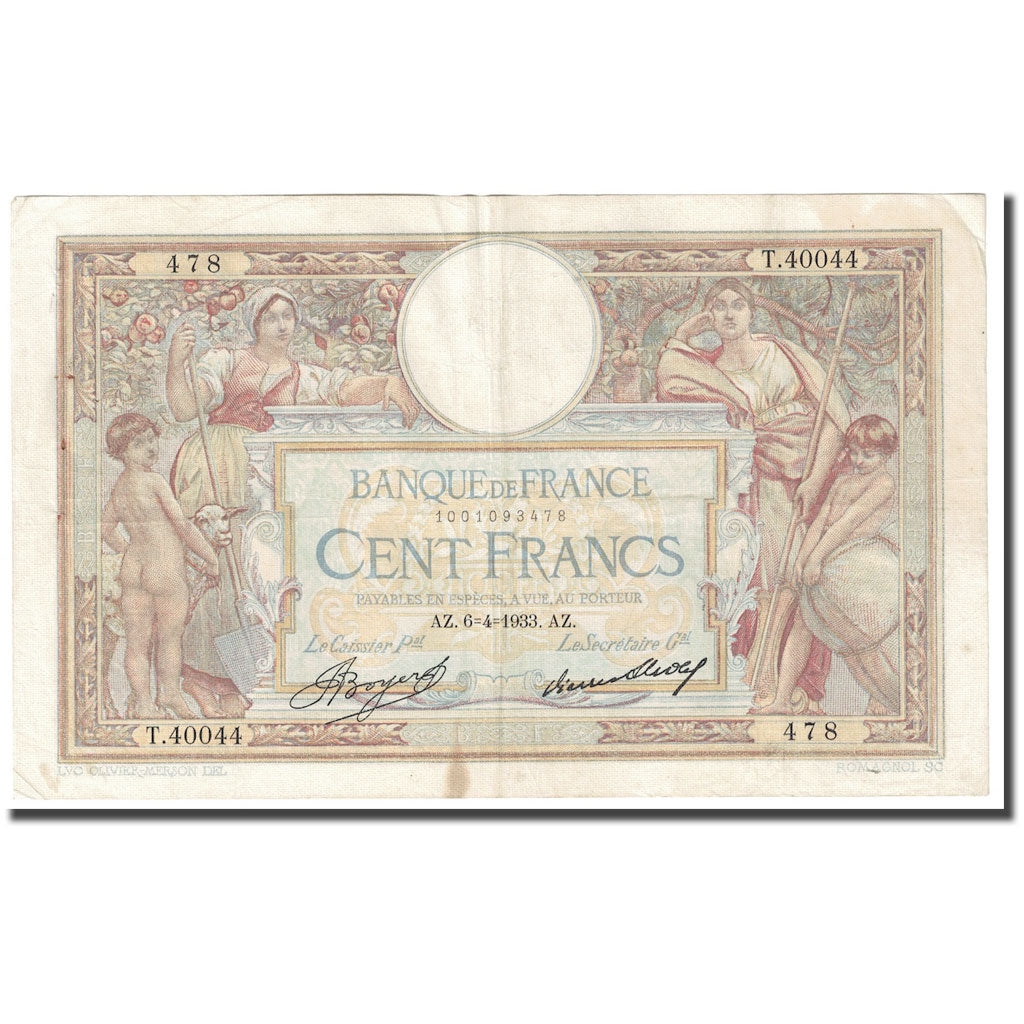 France, 100 Francs, Luc Olivier Merson, 1933, 1933-04-06, F(12-15)