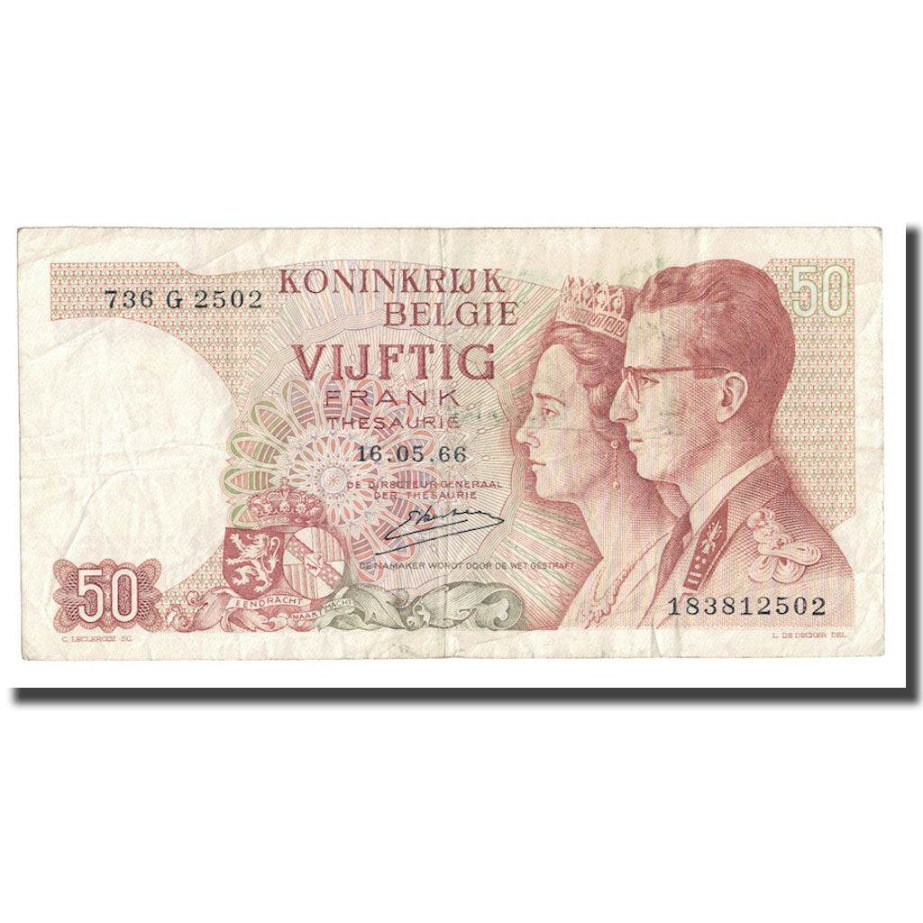 Billet, Belgique, 50 Francs, 1966, 1966-05-16, KM:139, B+