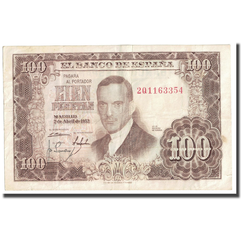 Banknote, Spain, 100 Pesetas, 1953, 1953-04-07, KM:145a, EF(40-45)