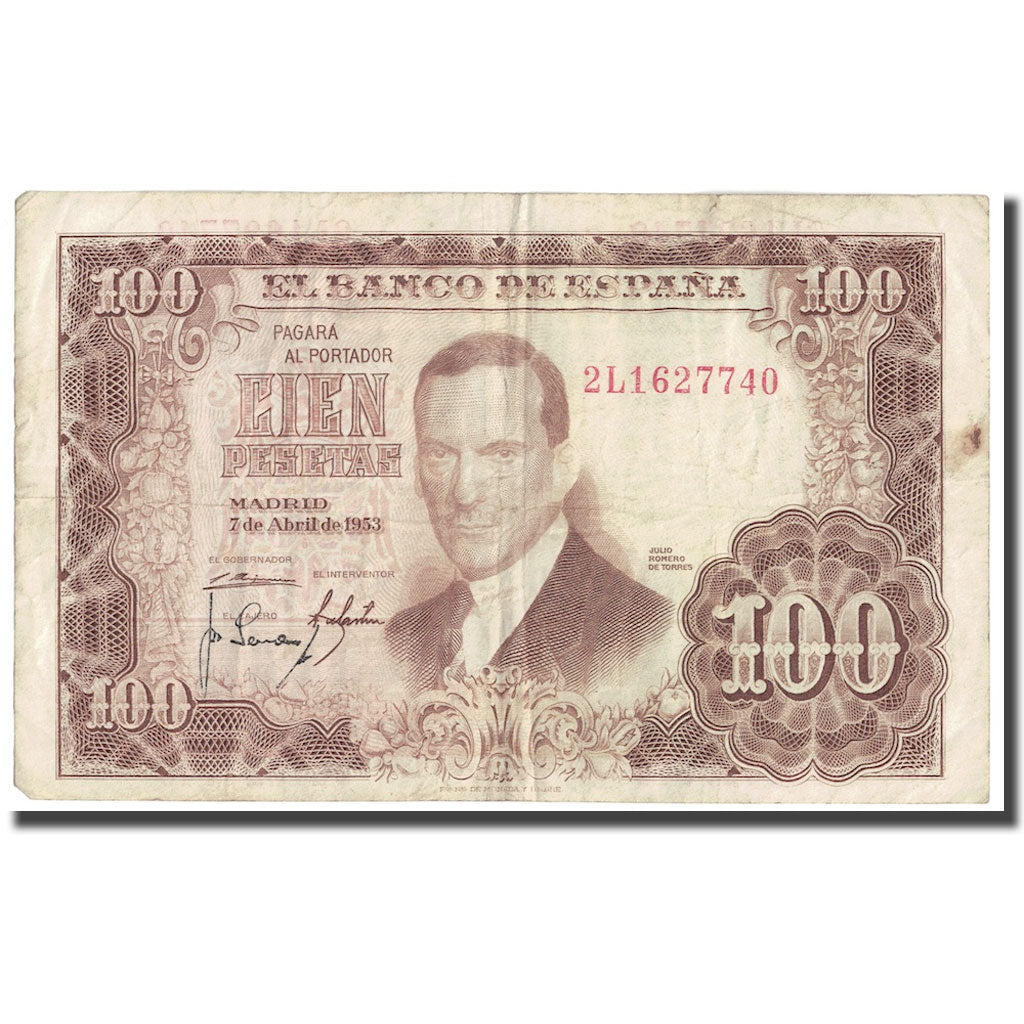 Banknote, Spain, 100 Pesetas, 1953, 1953-04-07, KM:145a, VF(20-25)