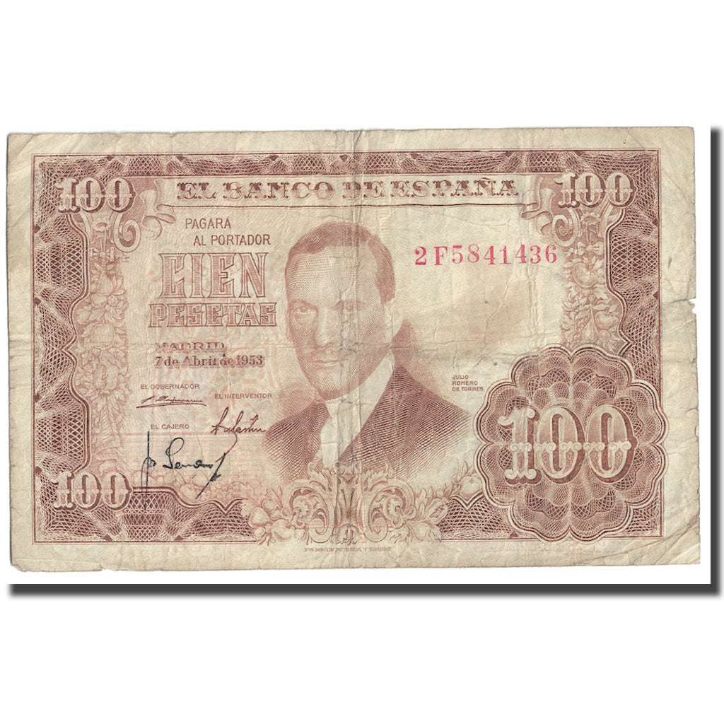 Banknote, Spain, 100 Pesetas, 1953, 1953-04-07, KM:145a, F(12-15)