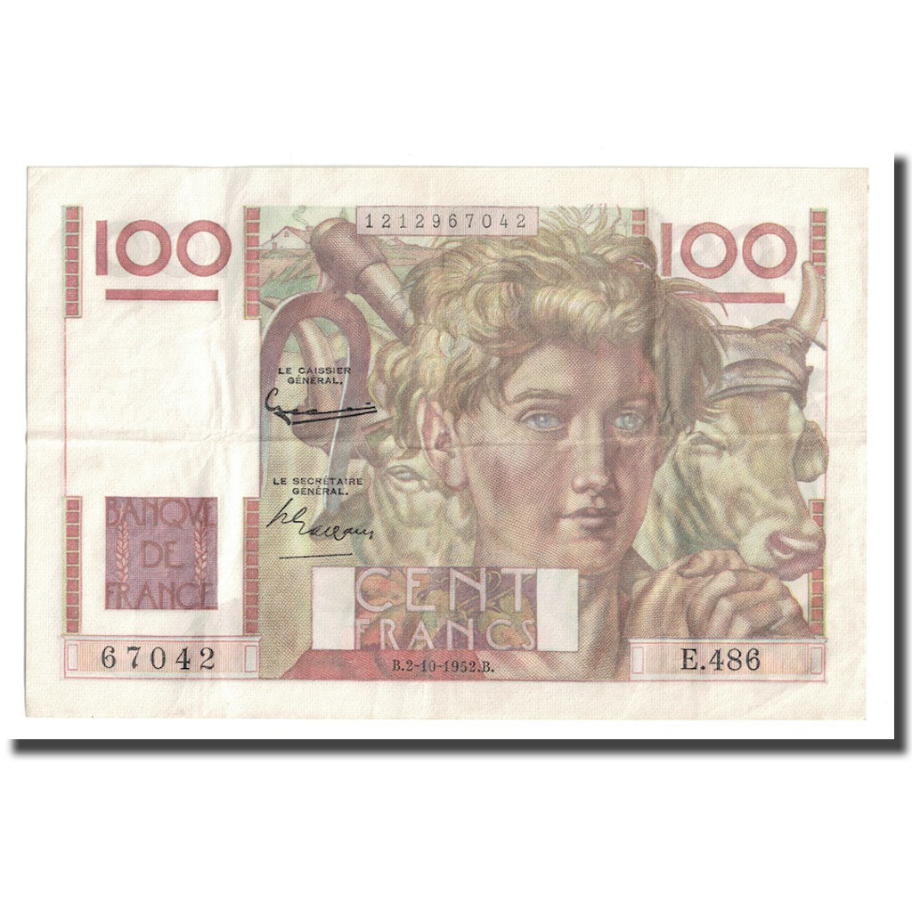 Francia, 100 Francs, Jeune Paysan, 1952, 1952-10-02, BB, Fayette:28.34, KM:128d