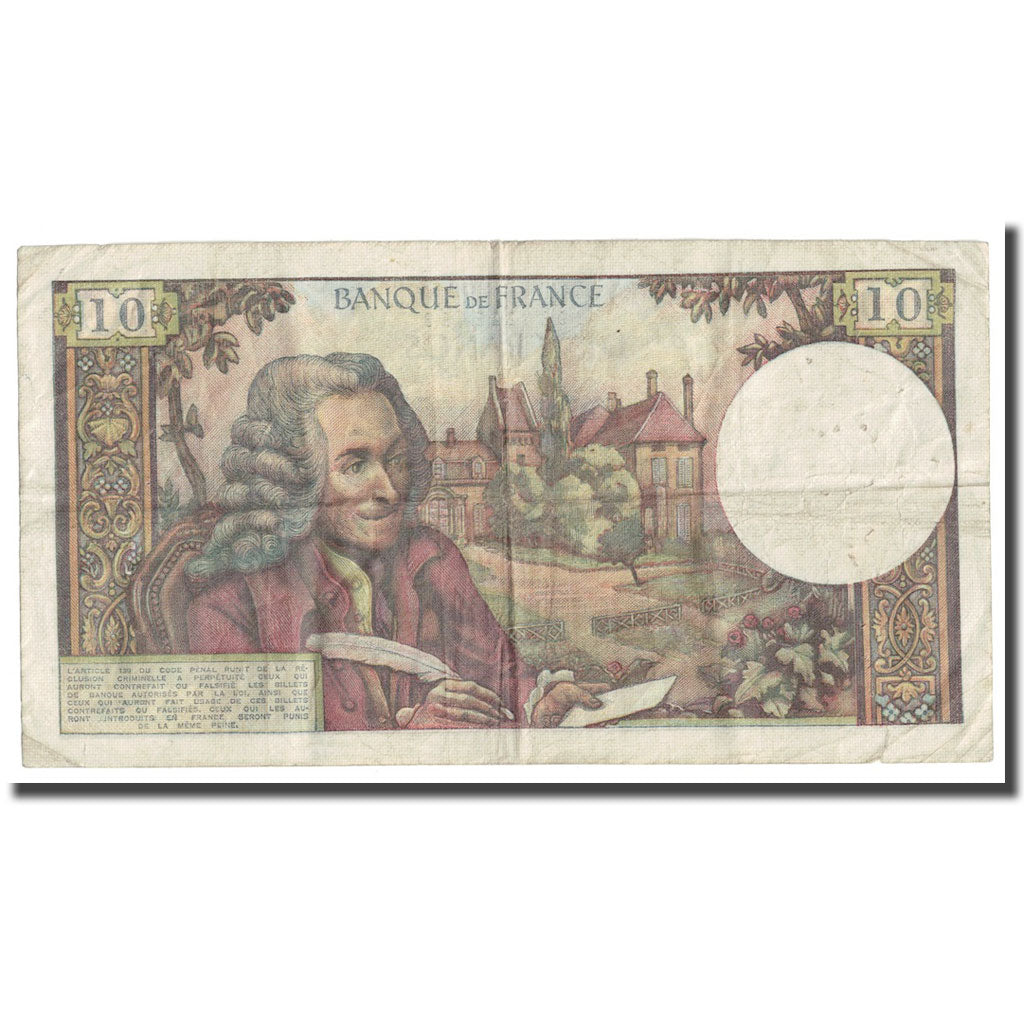 France, 10 Francs, Voltaire, 1972, 1972-06-01, VF(20-25), Fayette:62.56, KM:147d