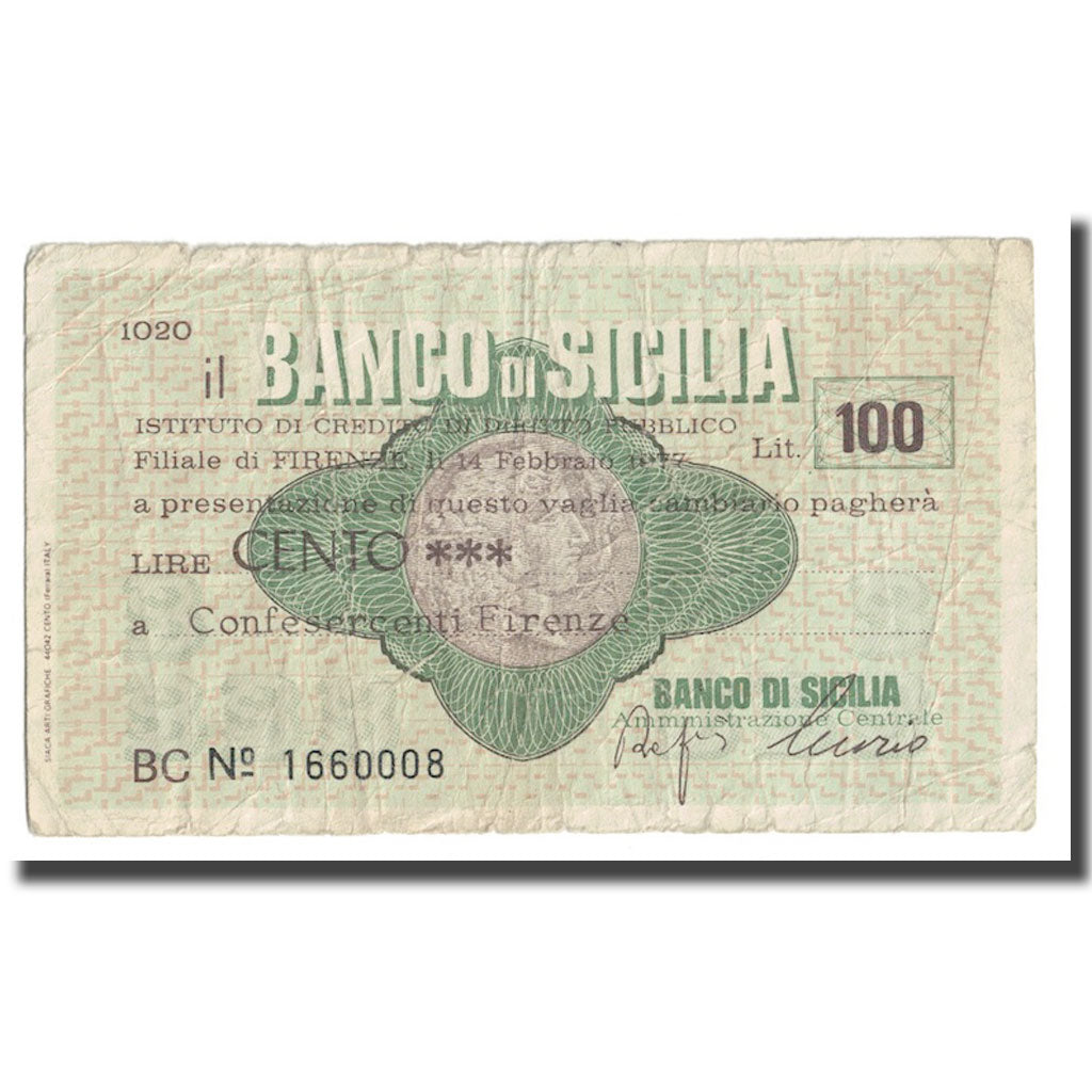 Nota, Itália, 100 Lire, 1977, 1977-02-14, Florence, VF(20-25)