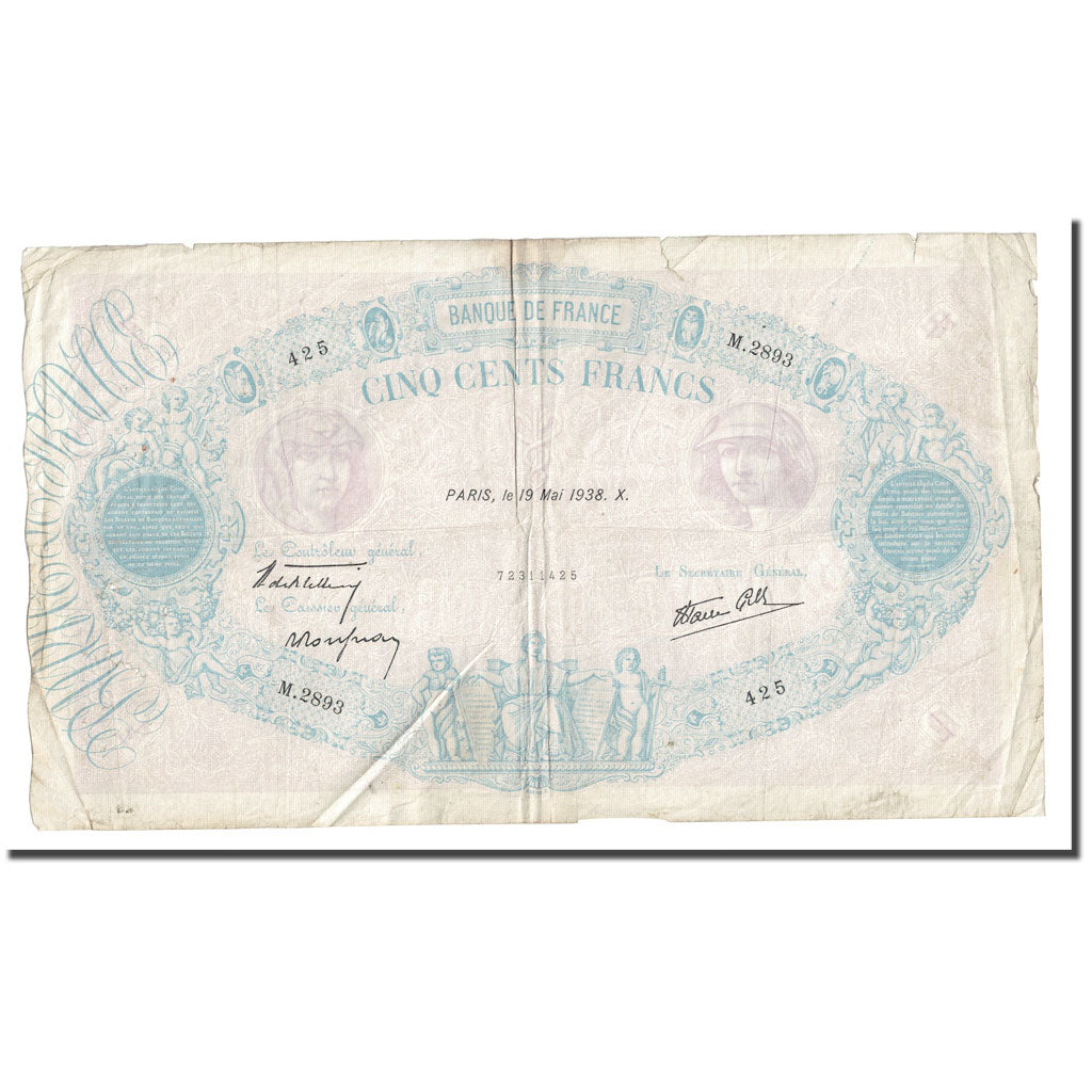 France, 500 Francs, Bleu et Rose, 1938, 1938-05-19, B, Fayette:31.11, KM:88c