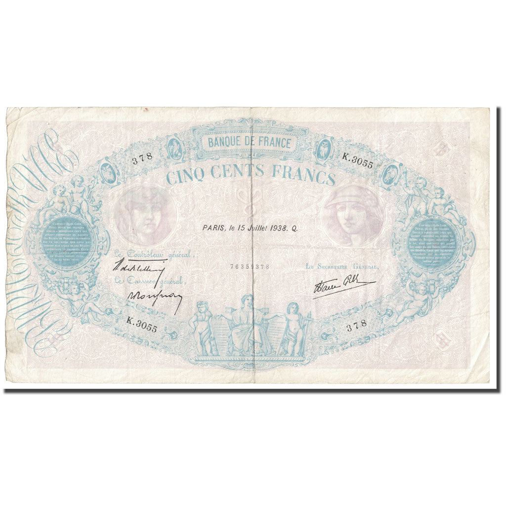 Francja, 500 Francs, Bleu et Rose, 1938, 1938-07-15, F(12-15), Fayette:31.18
