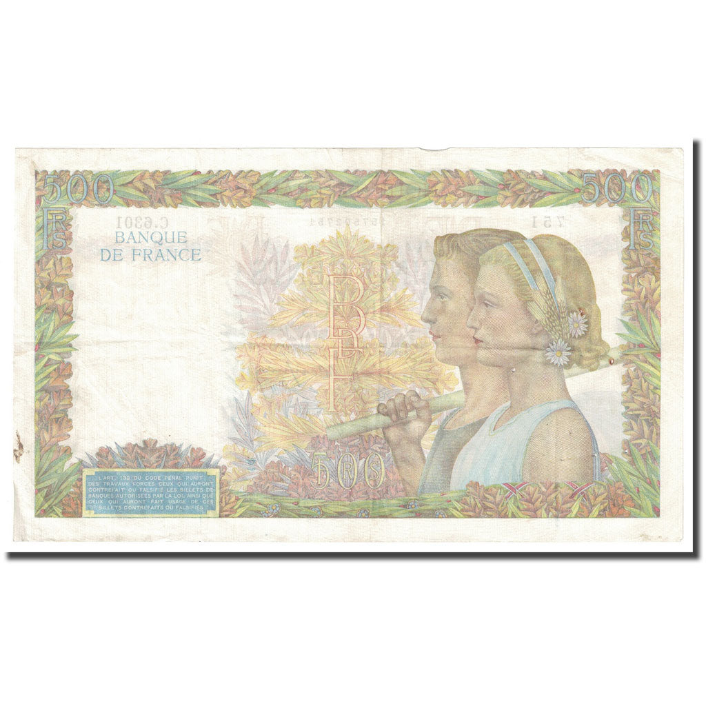 France, 500 Francs, La Paix, 1942, 1942-07-16, TB+, Fayette:32.37, KM:95b