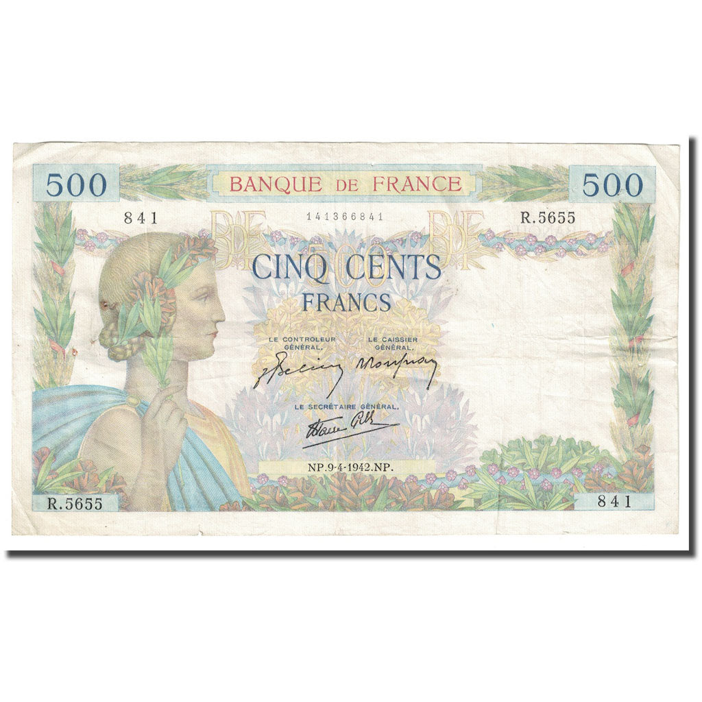 Francia, 500 Francs, La Paix, 1942, 1942-04-09, MB, Fayette:32.34, KM:95b