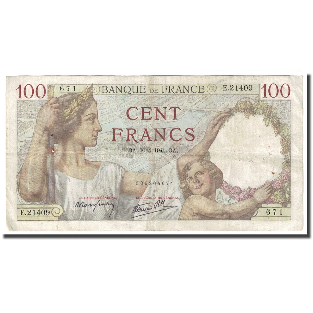 Francja, 100 Francs, Sully, 1941, 1941-04-30, F(12-15), Fayette:26.49, KM:94