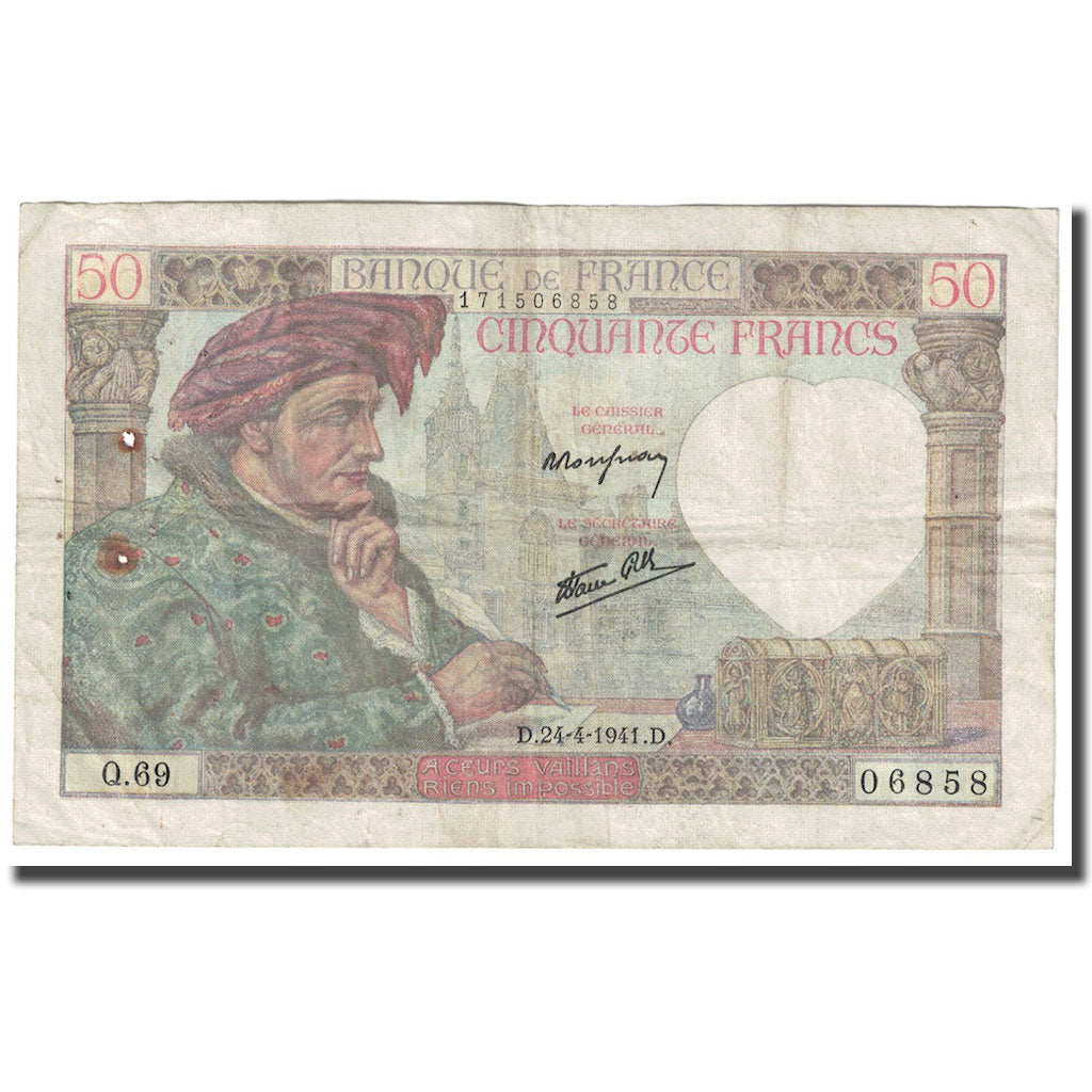 Frankrijk, 50 Francs, Jacques Coeur, 1941, 1941-04-24, B, Fayette:19.09, KM:93