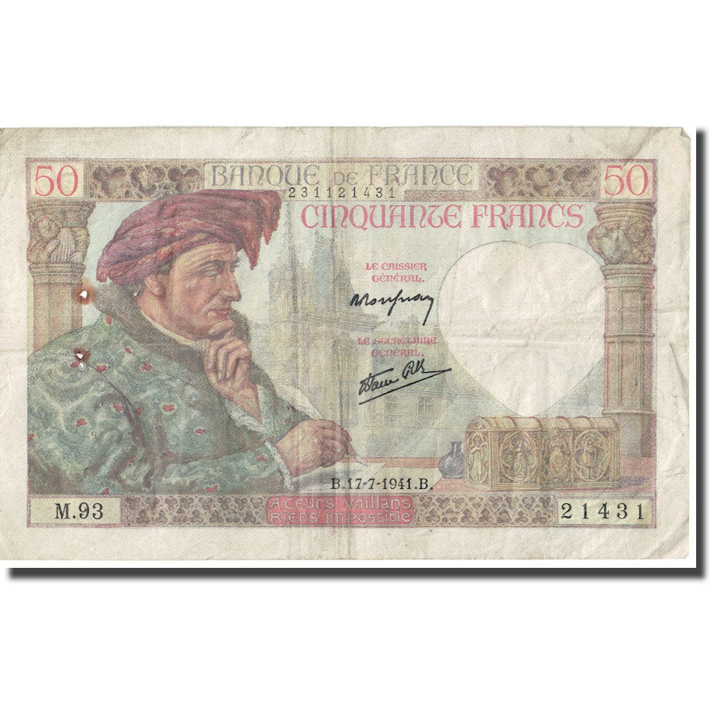 Francja, 50 Francs, Jacques Coeur, 1941, 1941-07-17, G(4-6), Fayette:19.12