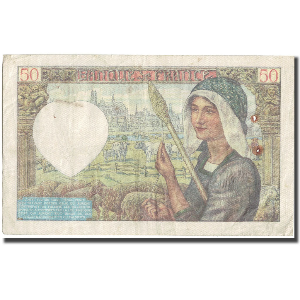 France, 50 Francs, Jacques Coeur, 1941, 1941-11-20, VG(8-10), Fayette:19.16