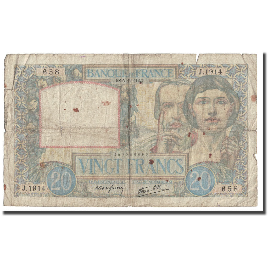 Francia, 20 Francs, Science et Travail, 1940, 1940-12-05, MC, Fayette:12.10