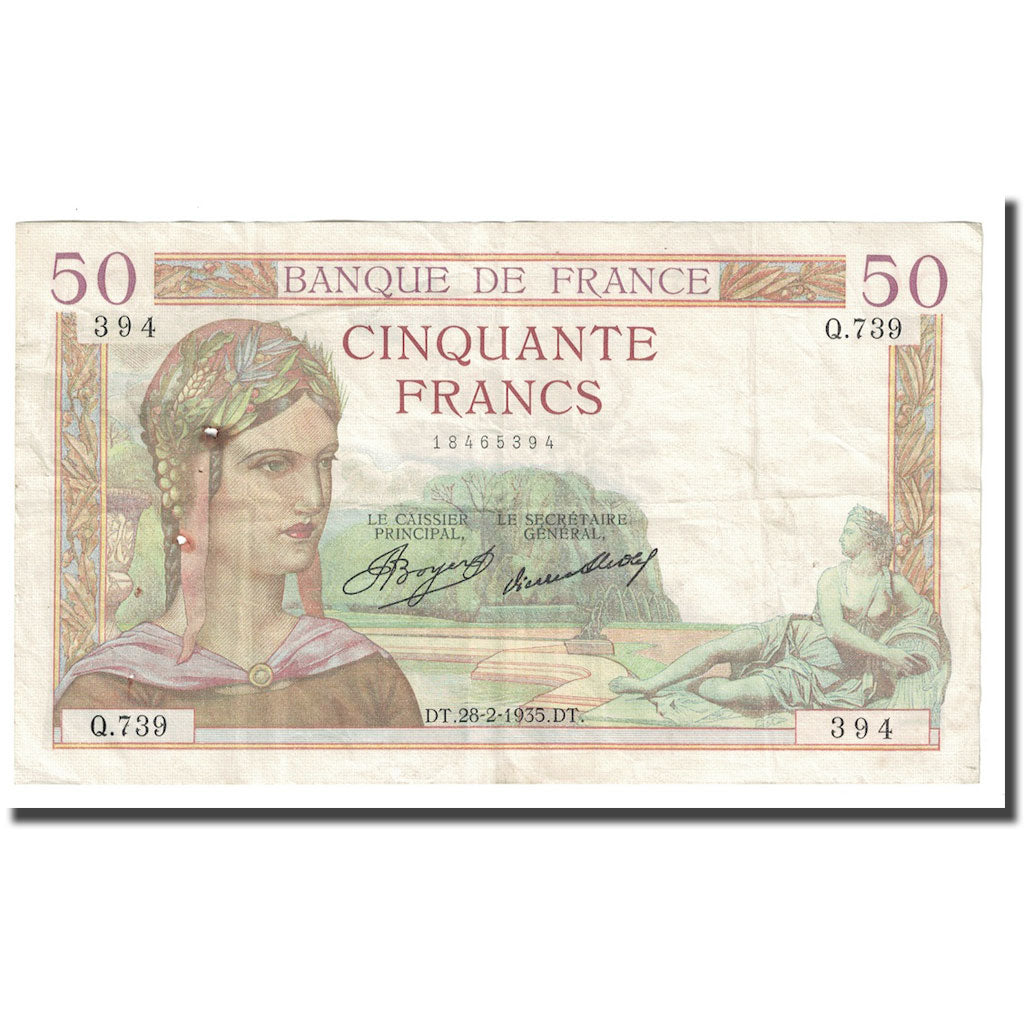 Francia, 50 Francs, Cérès, 1935, 1935-02-28, MB, Fayette:17.5, KM:81