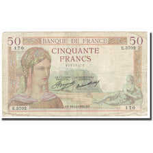 France, 50 Francs, Cérès, 1935, 1935-12-19, VF(20-25), Fayette:17.21, KM:81