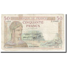 Francja, 50 Francs, Cérès, 1940, 1940-02-22, F(12-15), Fayette:18.39, KM:85b