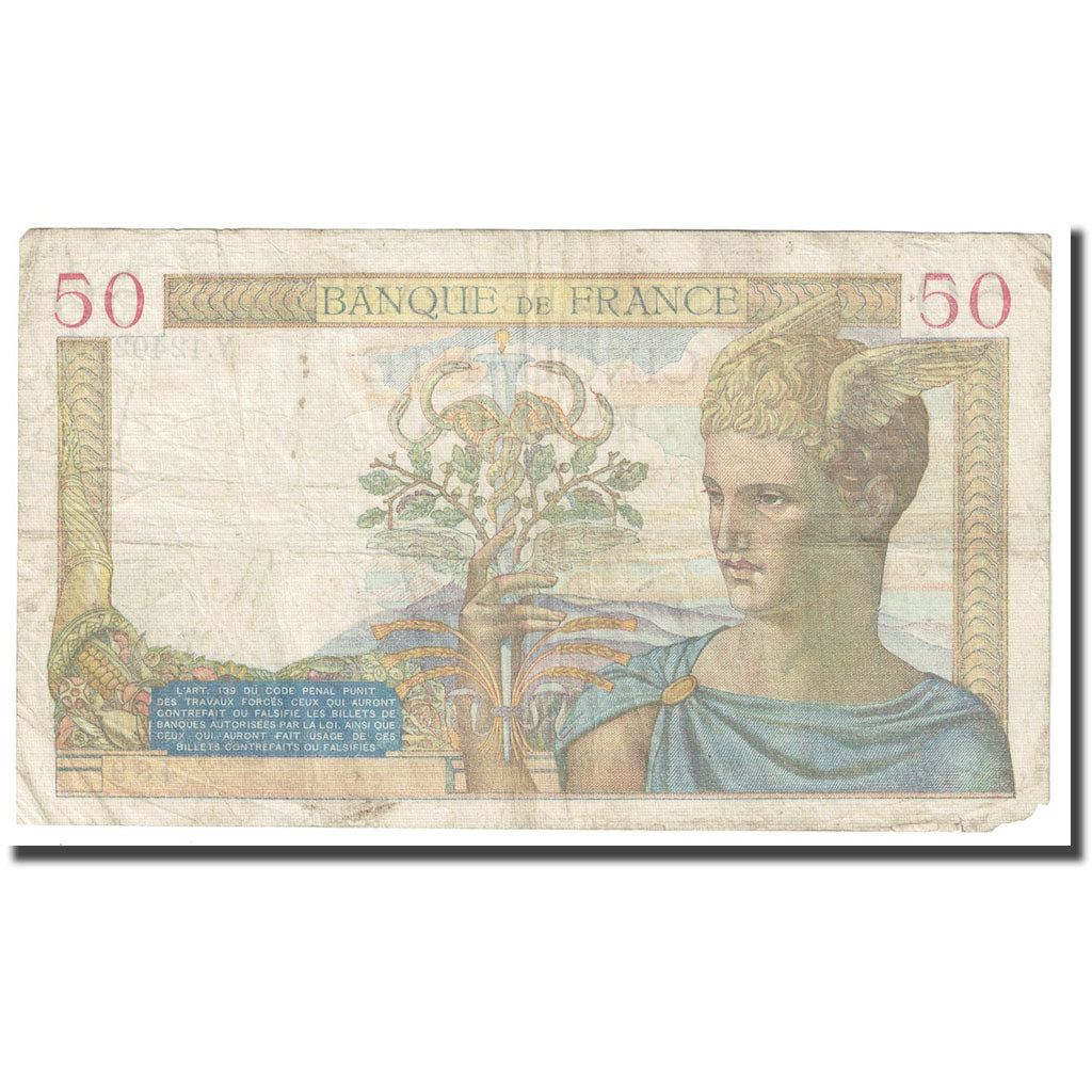 Francja, 50 Francs, Cérès, 1940, 1940-02-22, F(12-15), Fayette:18.39, KM:85b
