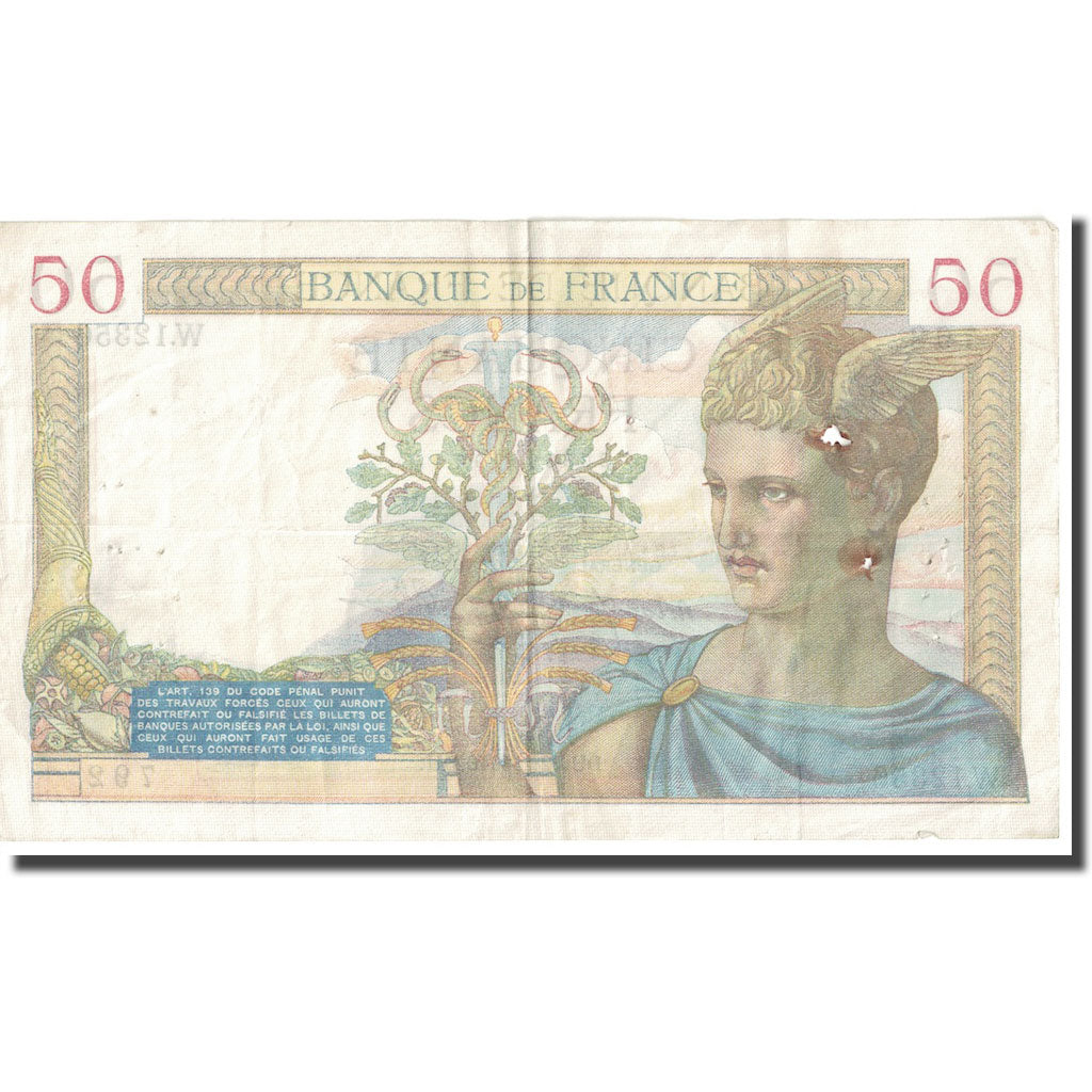 Francia, 50 Francs, Cérès, 1940, 1940-02-22, MB, Fayette:18.39, KM:85b