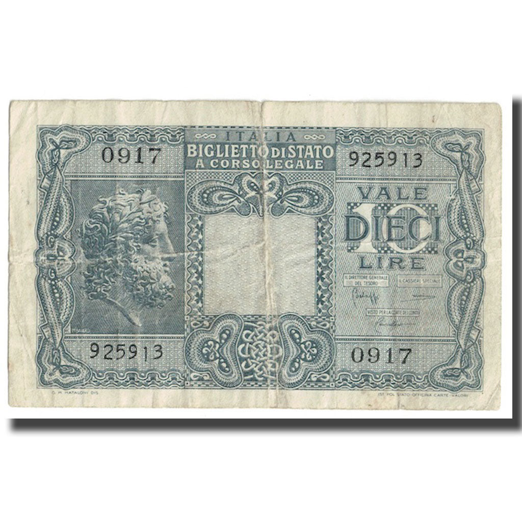 Nota, Itália, 10 Lire, 1944, 1944-11-23, KM:32c, VG(8-10)