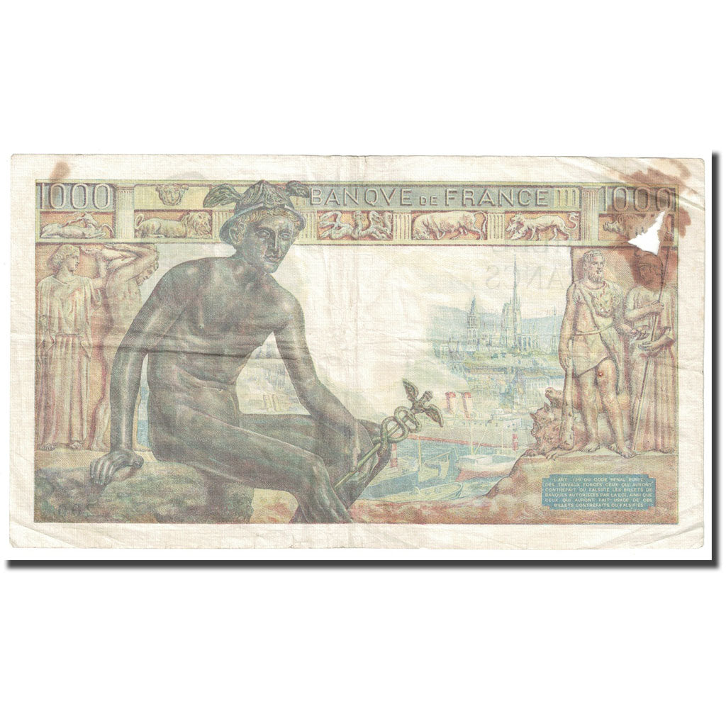 France, 1000 Francs, Déesse Déméter, 1943, 1943-01-07, B+, Fayette:40.15
