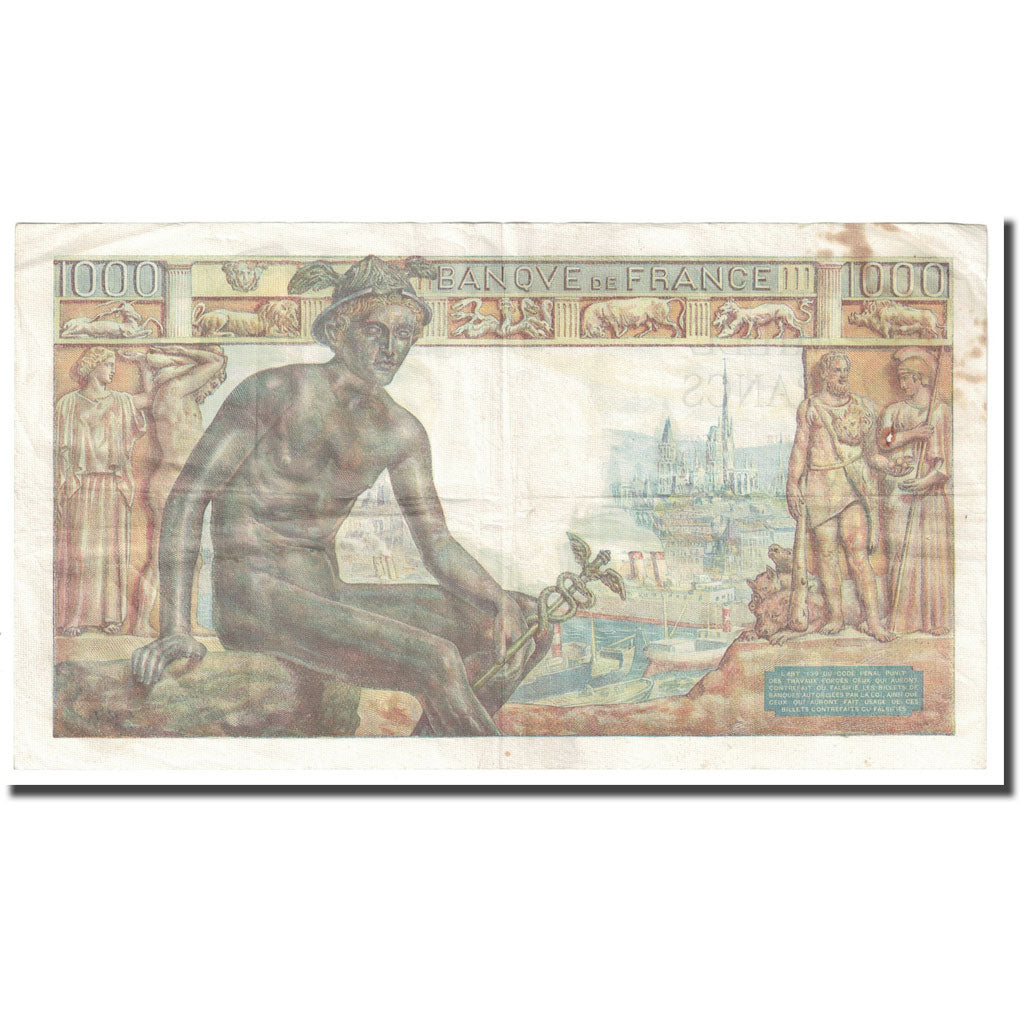 Francia, 1000 Francs, Déesse Déméter, 1943, 1943-01-07, B+, Fayette:40.15