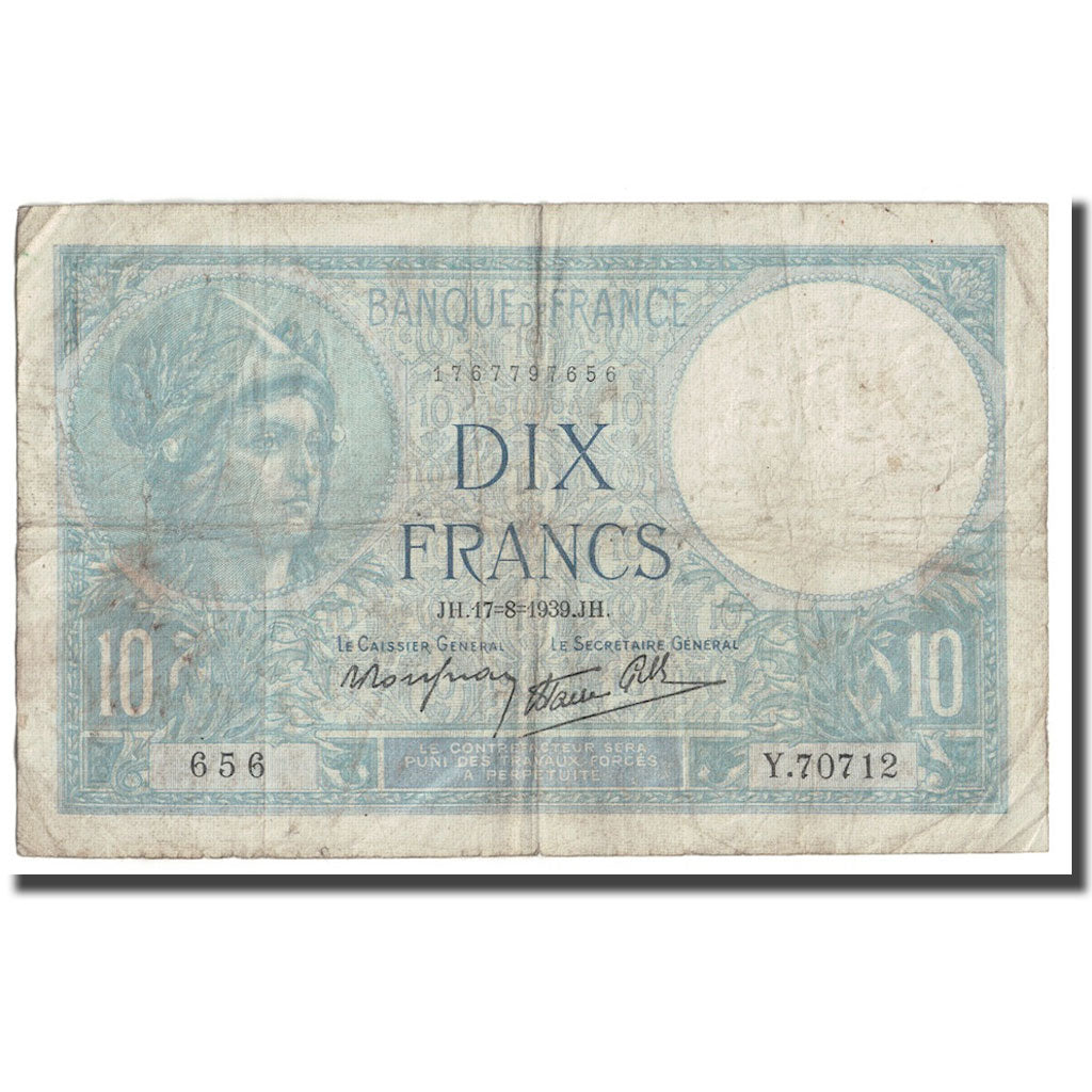 France, 10 Francs, Minerve, 1939, 1939-08-17, B, Fayette:07.05, KM:84
