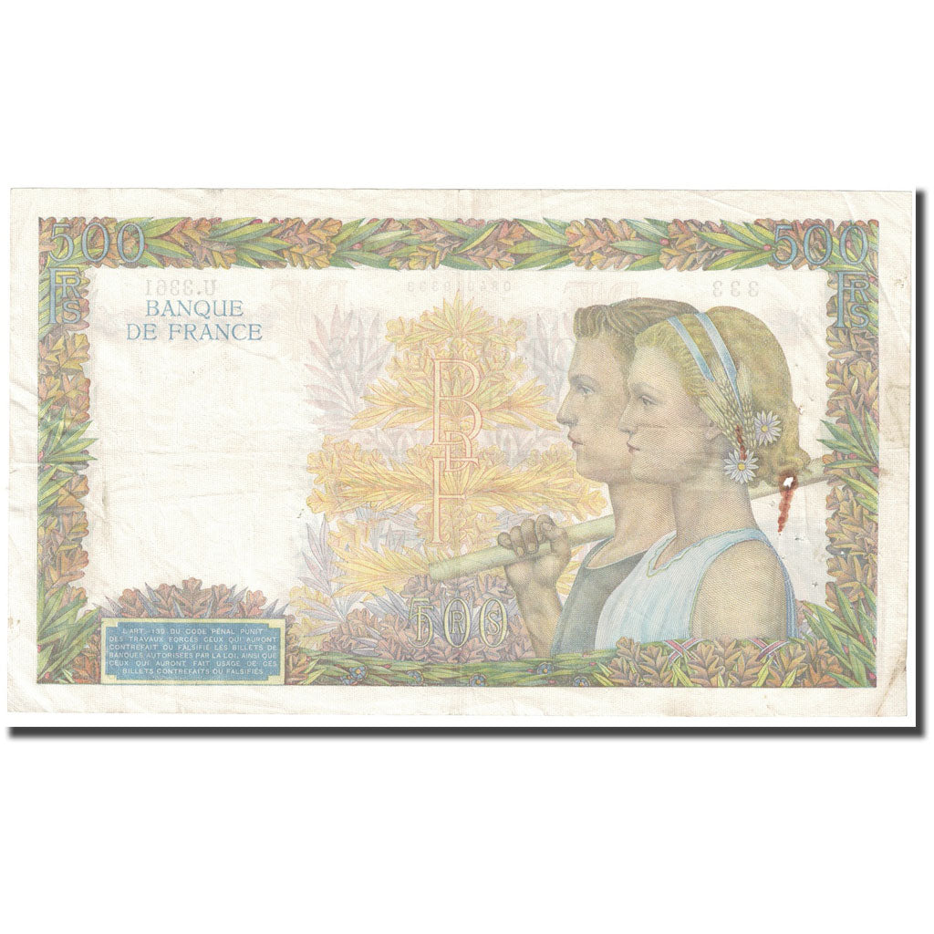France, 500 Francs, La Paix, 1941, 1941-07-31, B+, Fayette:32.20, KM:95b