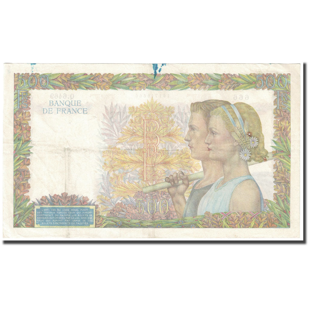 Frankrijk, 500 Francs, La Paix, 1942, 1942-07-23, B+, Fayette:32.38, KM:95b