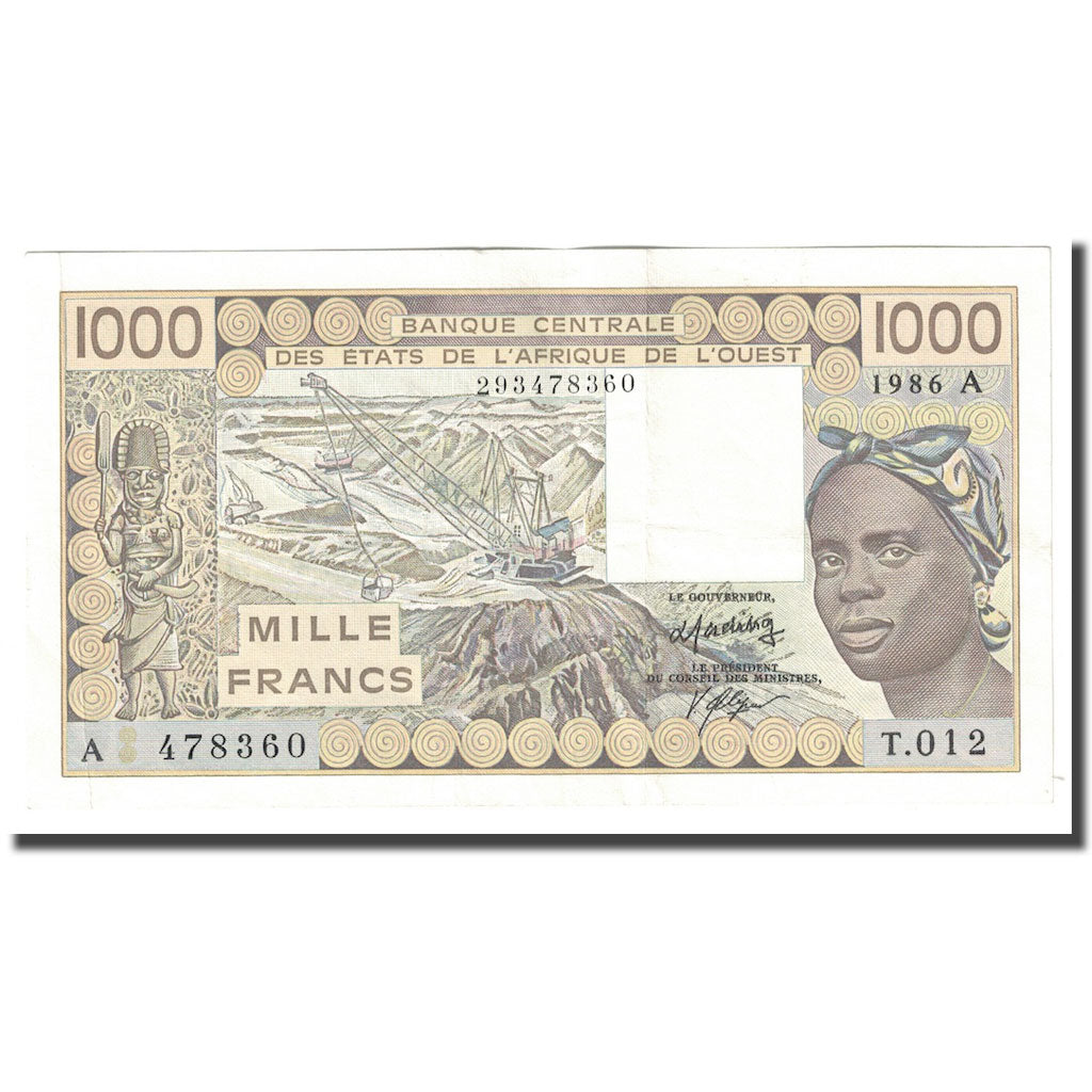 Billet, West African States, 1000 Francs, 1986, KM:807Tg, TTB