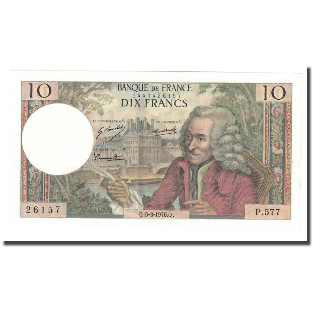 France, 10 Francs, Voltaire, 1970, 1970-03-05, SPL+, Fayette:62.43, KM:147c
