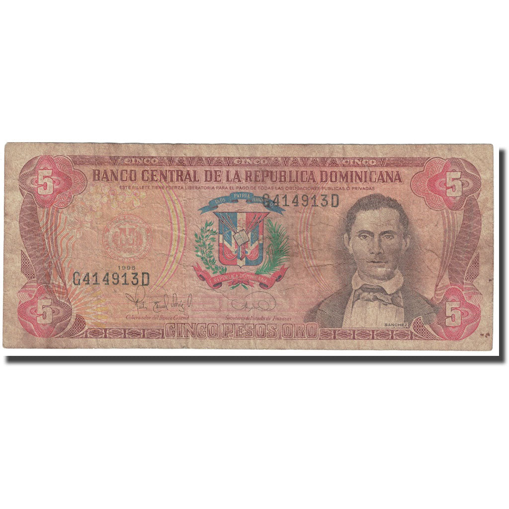 Banknote, Dominican Republic, 5 Pesos Oro, 1996, KM:152a, VG(8-10)