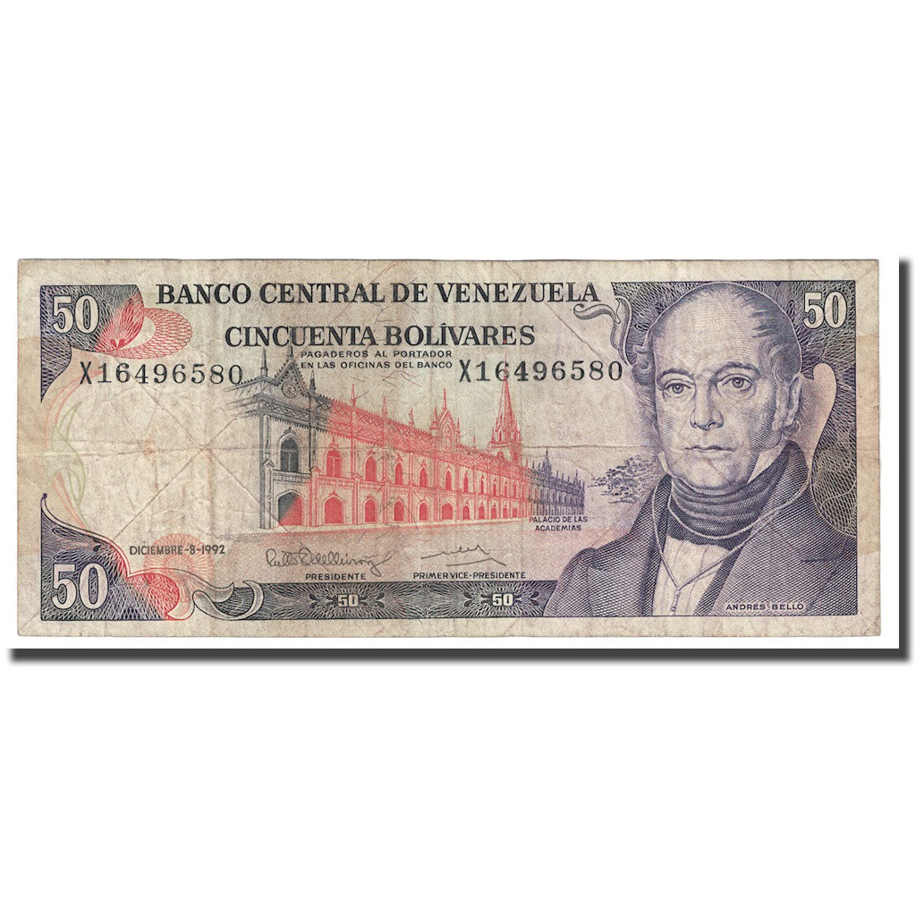 Banknot, Venezuela, 50 Bolivares, 1992, 1992-12-08, KM:S302a, VG(8-10)