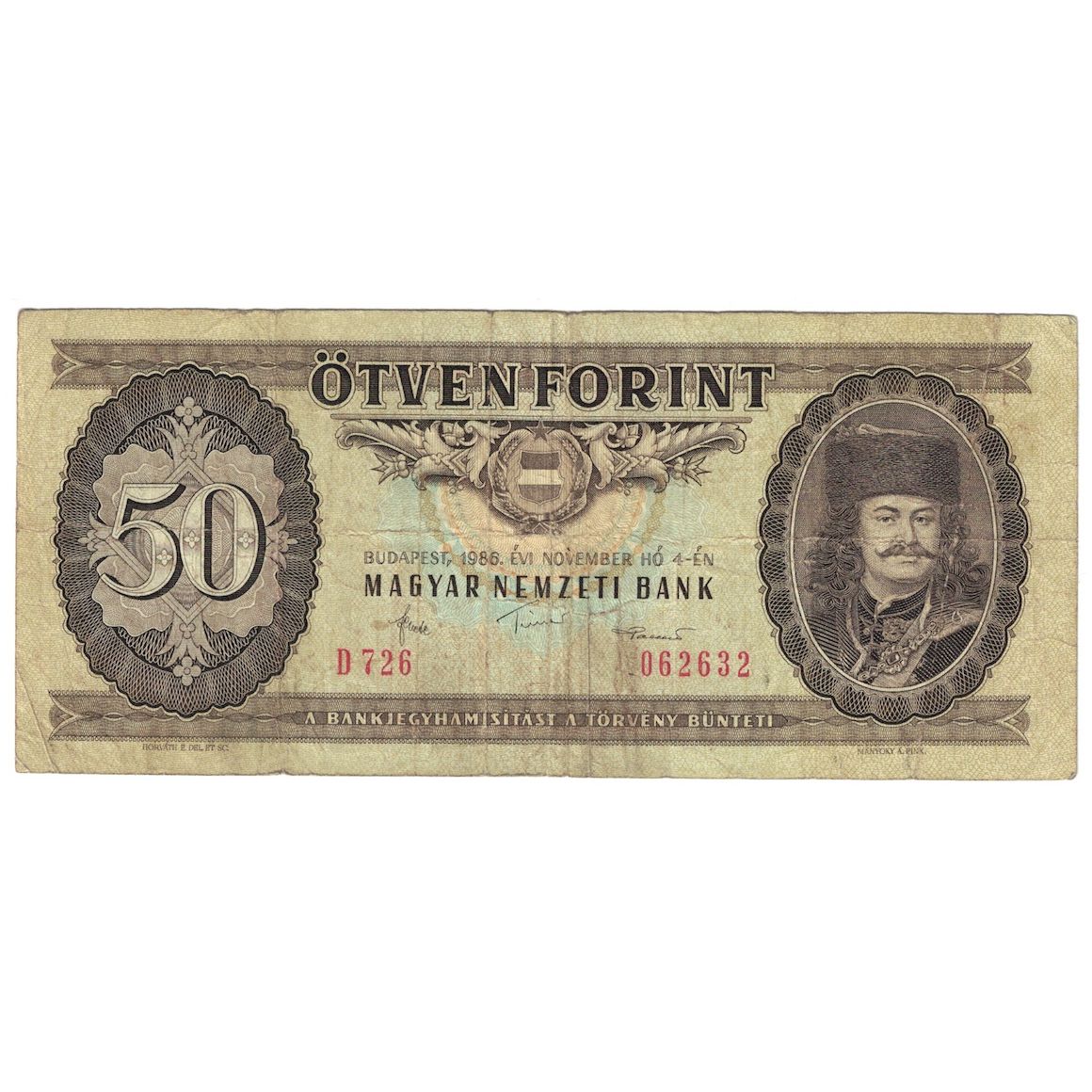 Banknot, Węgry, 50 Forint, 1986, 1986-11-04, KM:170g, F(12-15)
