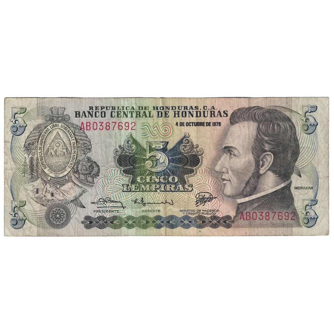 Banknote, Honduras, 5 Lempiras, 1978, 1978-10-04, KM:63a, F(12-15)