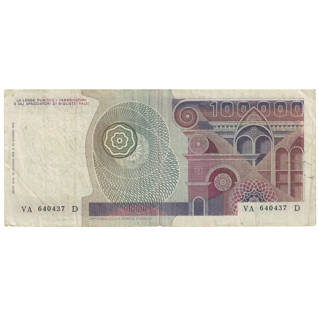 Banknote, Italy, 100,000 Lire, 1978, 1978-06-20, KM:108a, VF(20-25)