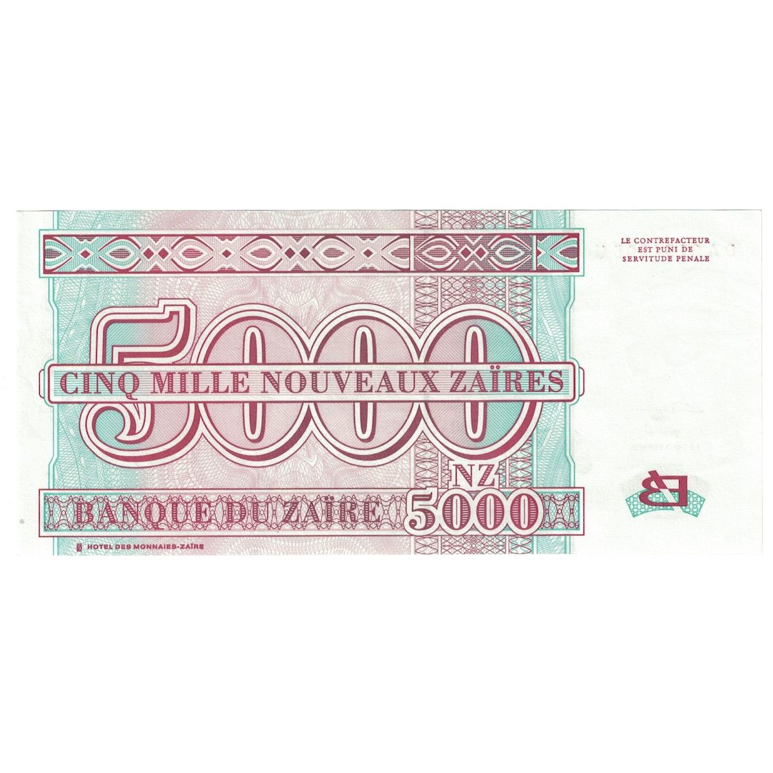 Biljet, Zaïre, 5000 Nouveaux Zaïres, 1995, 1995-01-30, KM:69, NIEUW