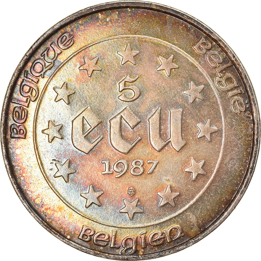 Coin, Belgium, 5 Ecu, 1987, AU(50-53), Silver, KM:166
