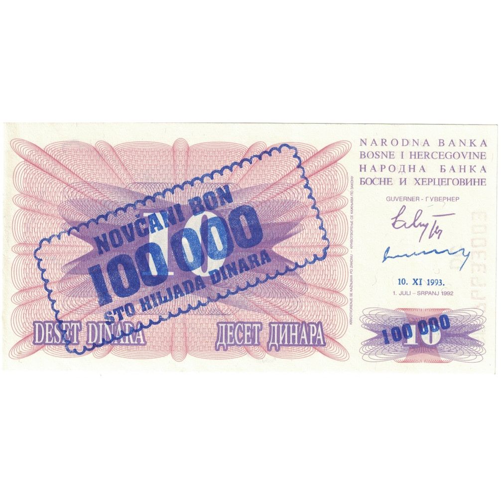 Banknote, Bosnia - Herzegovina, 100,000 Dinara, 1993, 1993-11-10, KM:34b