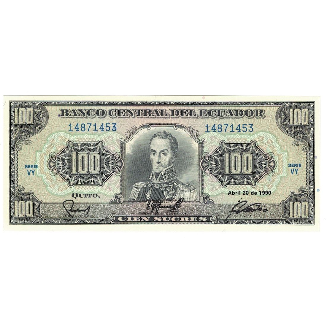 Banknot, Ekwador, 100 Sucres, 1990, 1990-04-20, KM:123, UNC(65-70)