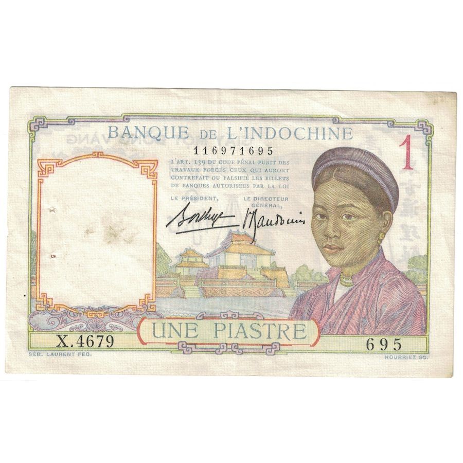 Banknot, FRANCUSKIE INDOCHINY, 1 Piastre, Undated (1932), KM:52, EF(40-45)