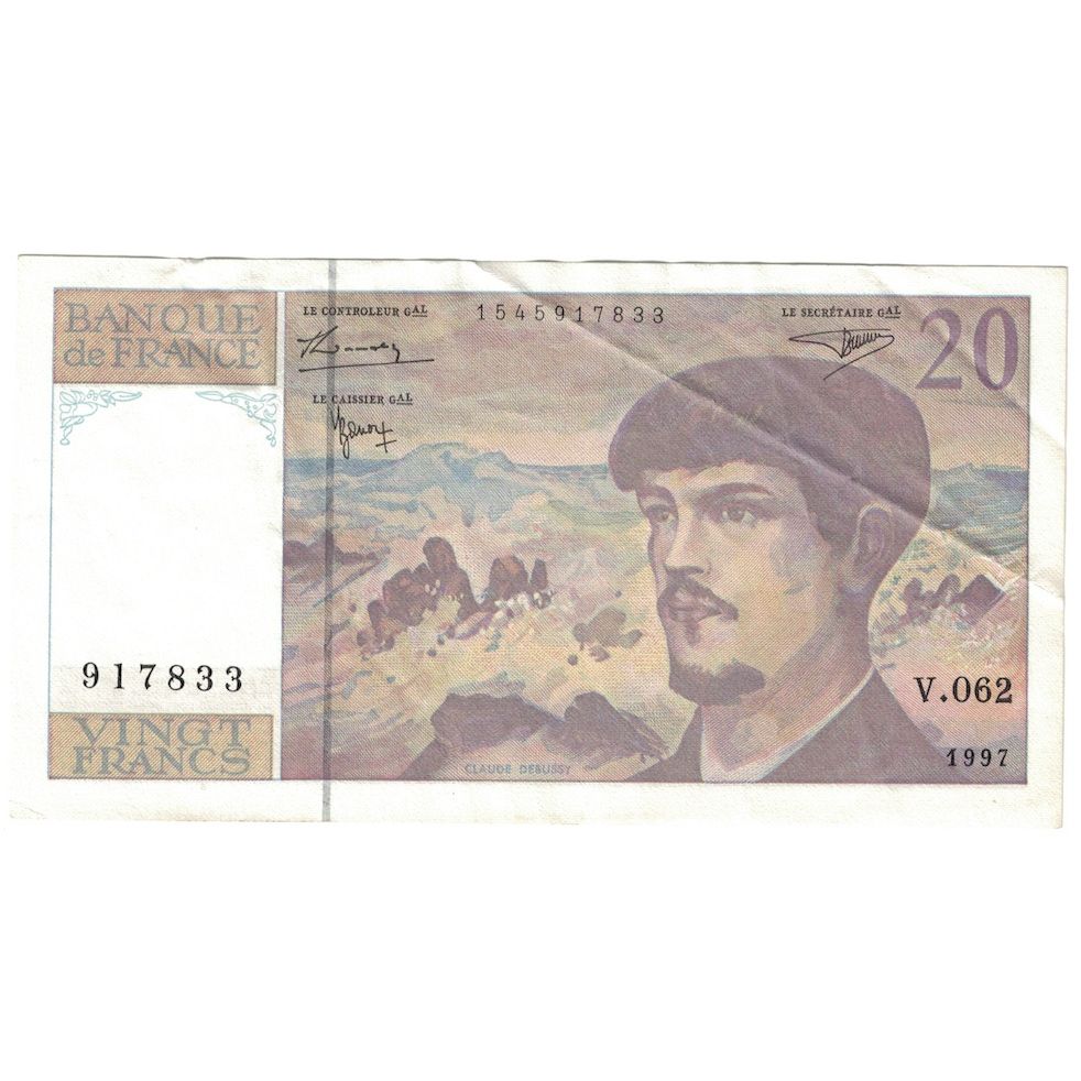 Frankreich, 20 Francs, Debussy, 1997, SS+, Fayette:66ter.02A62, KM:151i