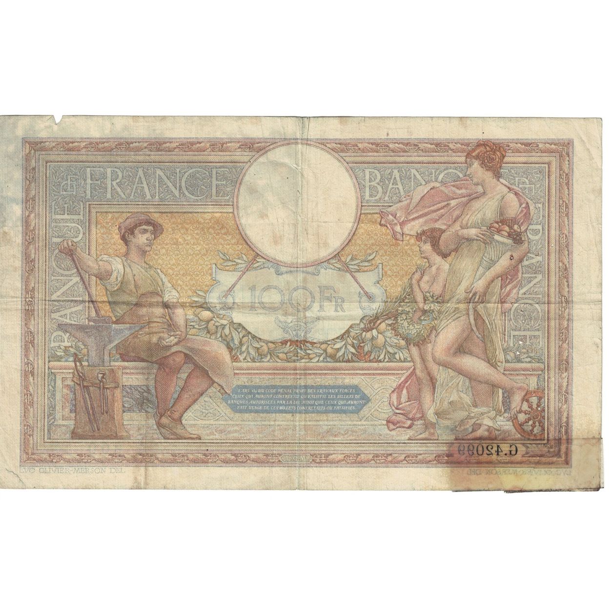 France, 100 Francs, Luc Olivier Merson, 1933, 1933-12-14, F(12-15)