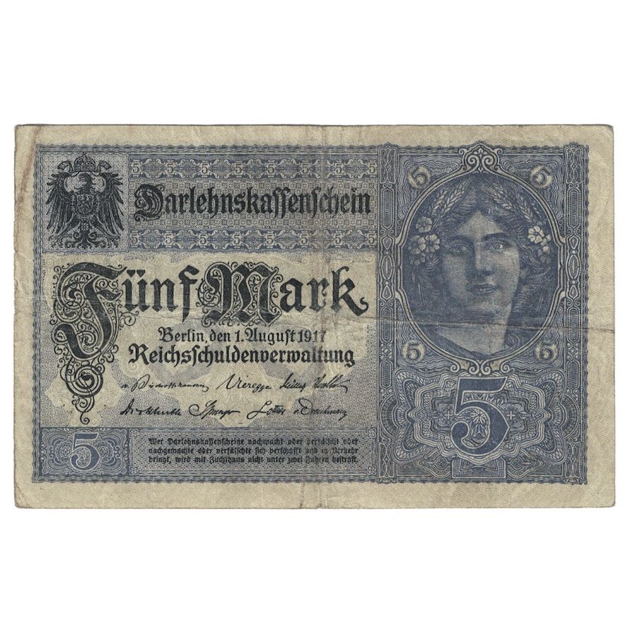 Banconote, Germania, 5 Mark, 1917, 1917-08-01, KM:56a, B