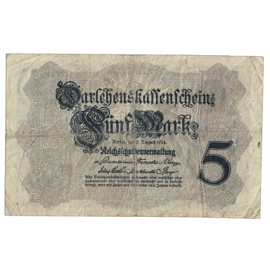 Banknote, Germany, 5 Mark, 1914, 1914-08-05, KM:47c, VG(8-10)