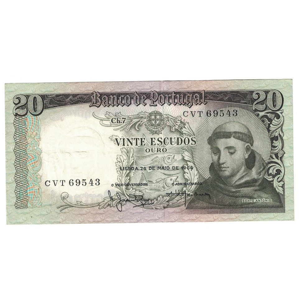 Nota, Portugal, 20 Escudos, 1964, 1964-05-26, KM:167b, EF(40-45)