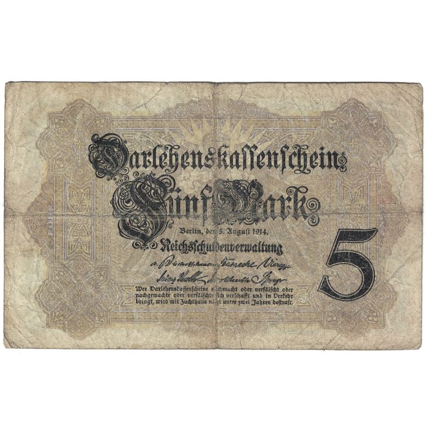 Banconote, Germania, 5 Mark, 1914, 1914-08-05, KM:47b, B
