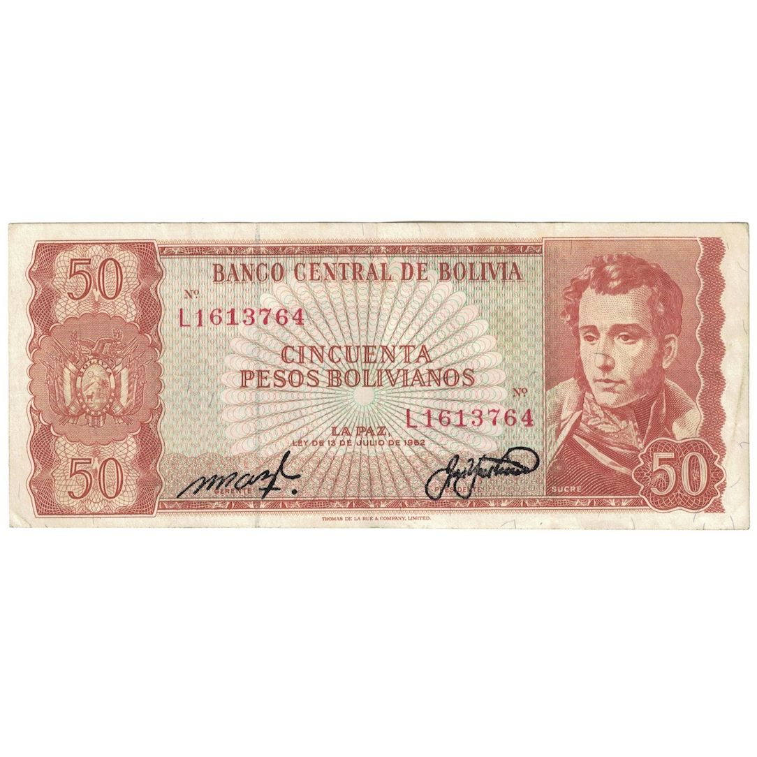 Biljet, Bolivia, 50 Pesos Bolivianos, 1962, 1962-07-13, KM:162a, B+