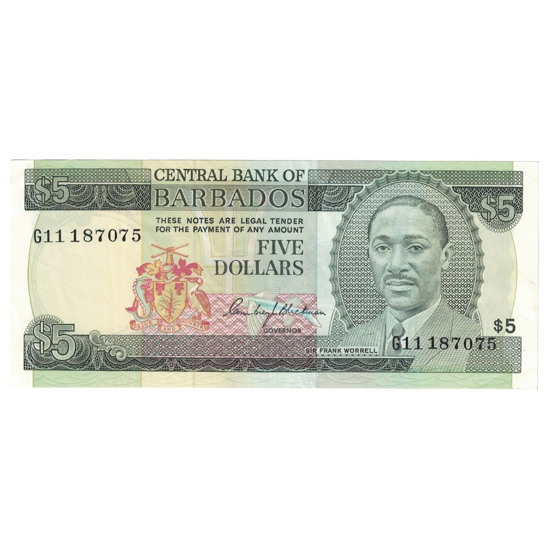 Banknote, Barbados, 5 Dollars, Undated (1986), KM:37, AU(55-58)