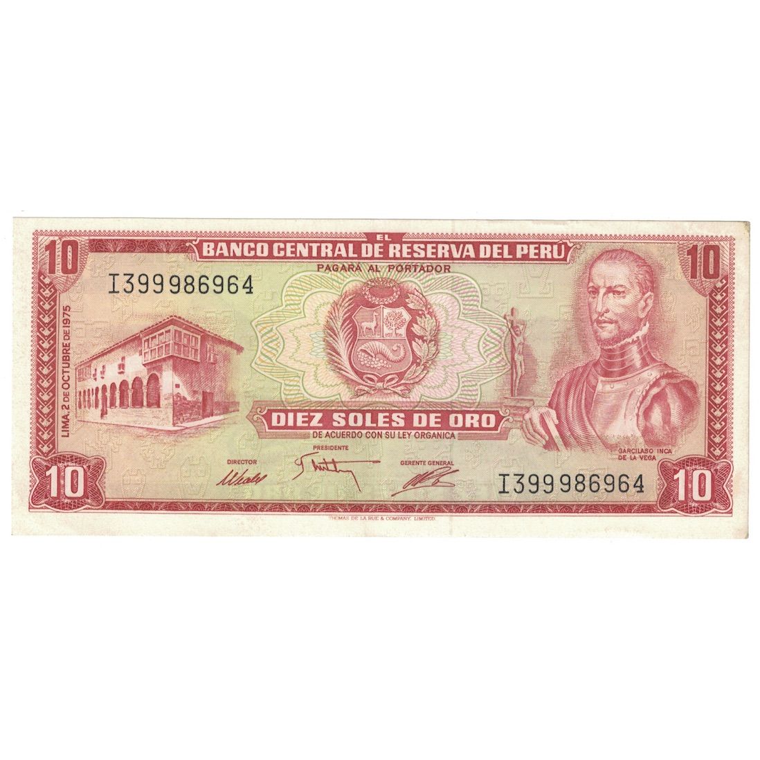 Billet, Pérou, 10 Soles De Oro, 1975, 1975-10-02, KM:106, SUP+